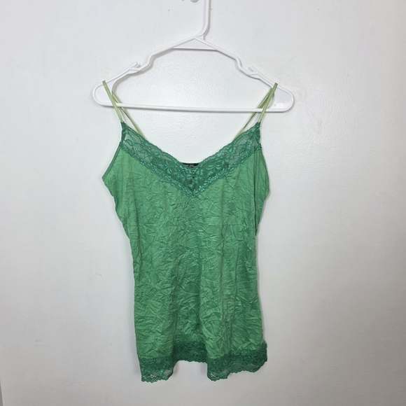 Shop Girl Tops - Shop Girl Green Lace Trim Crinkle Y2K Fairy Summer Celebrity Tank Top Size Small